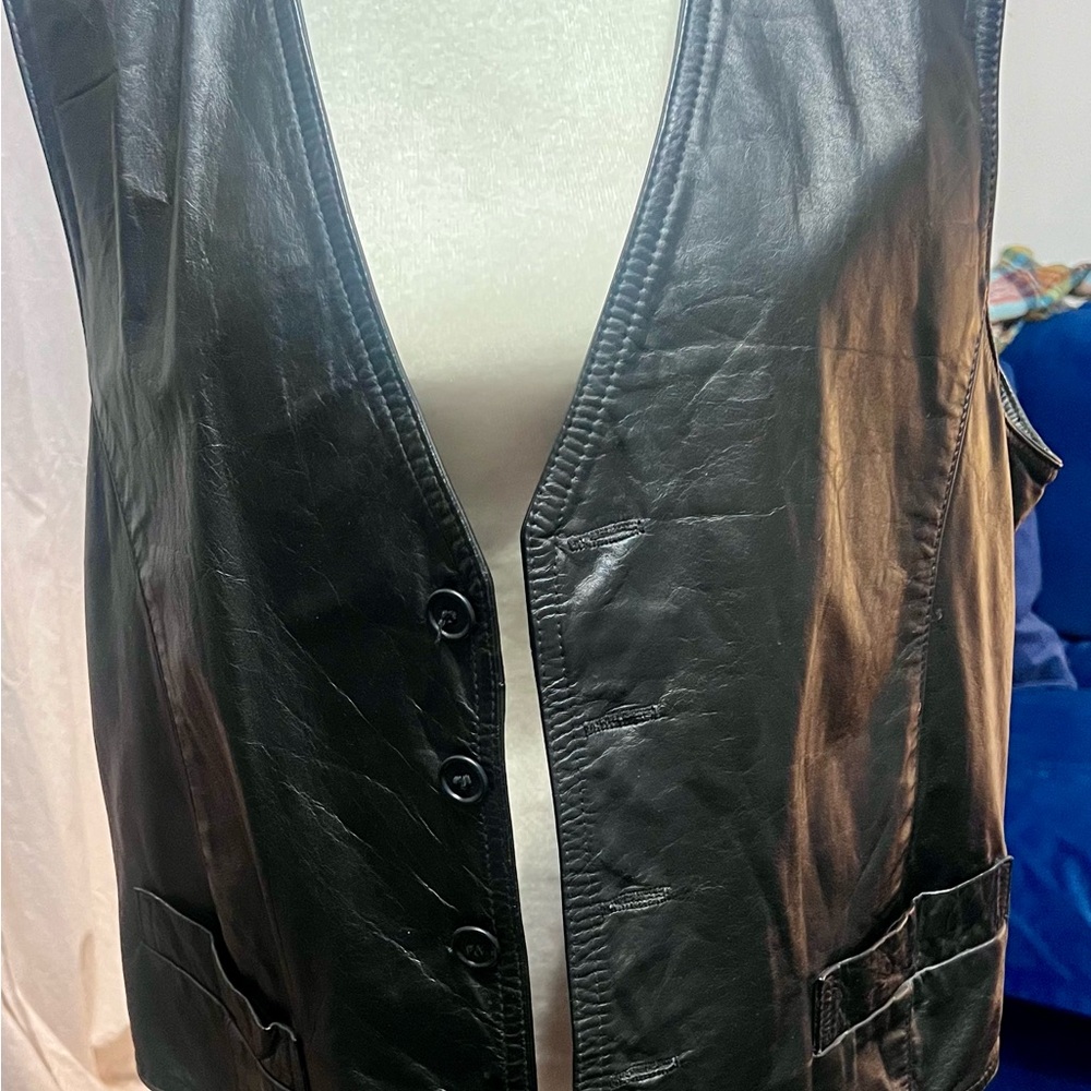 Men's Black Leather Vest